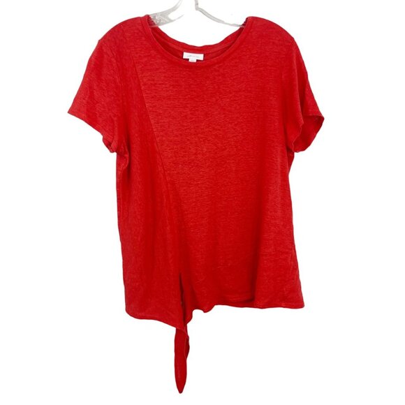 J. Jill Love Linen Tie Front Knotted Short Sleeve Top - Size Medium - Picture 2 of 8